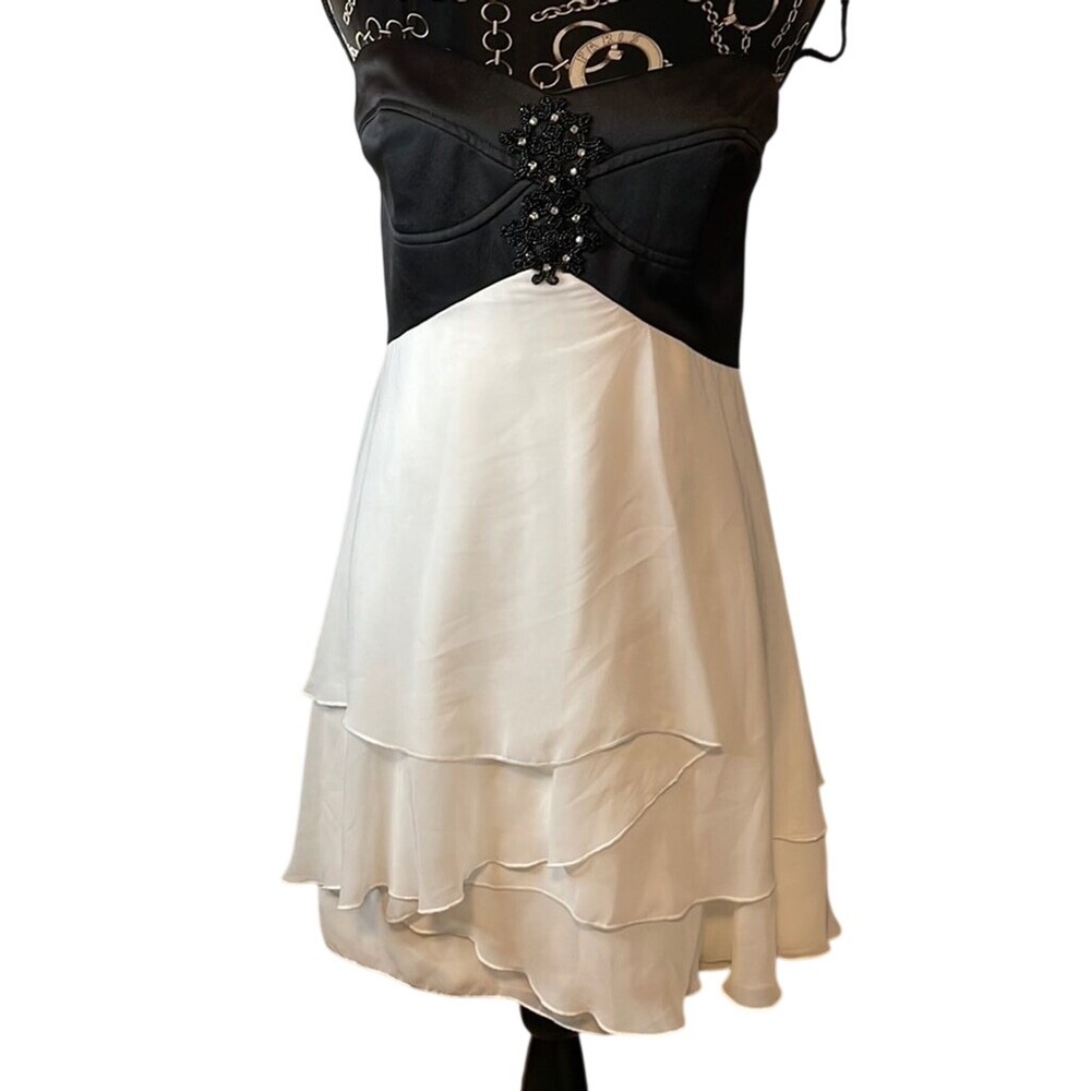 Jessica McClintock for Gunne Sax Black White Beaded Tiered‎ Dress Size 11